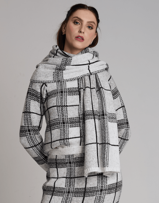Xale Tartan Dunbar Branca - Tricote Modas